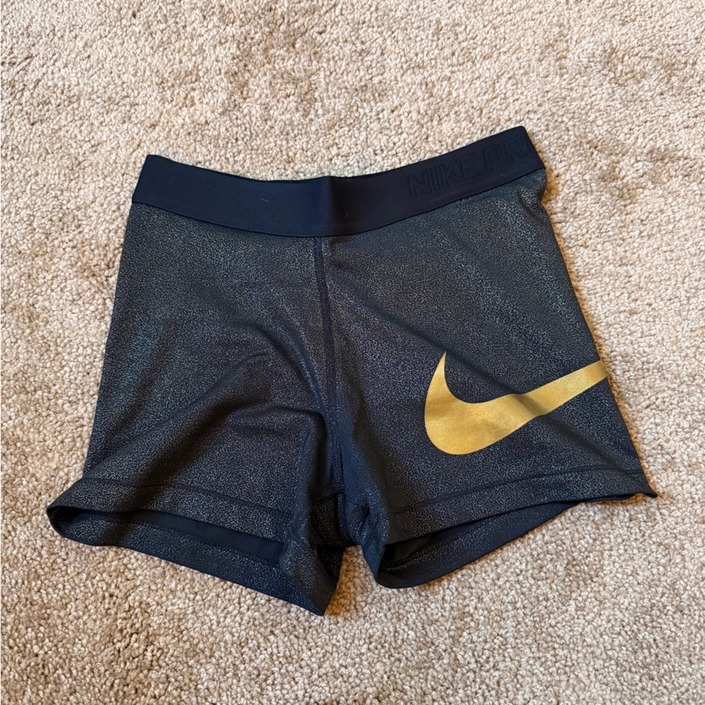 Nike Women's Navy and Gold Athletic Shorts